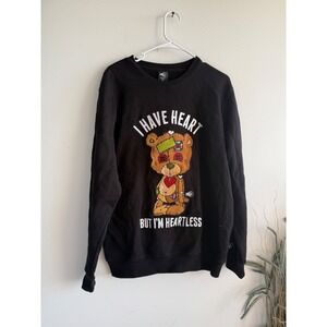 Sniper Gang I Have Heart Heartless Teddy Bear Chenille Patch Sweatshirt Black M